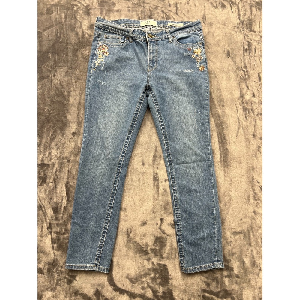 VGS Jeans Womens 10 Blue Denim Light Wash‎ 5 Pockets Embroidered Skinny Leg
